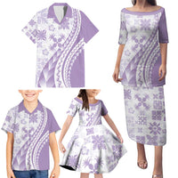 Purple Hawaiian Quilt Pattern Family Matching Puletasi and Hawaiian Shirt Mixed Polynesian Tribal Arty LT9 - Polynesian Pride