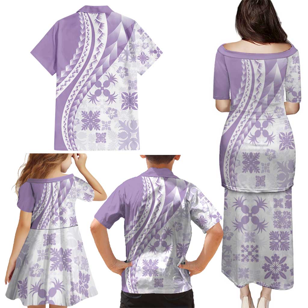 Purple Hawaiian Quilt Pattern Family Matching Puletasi and Hawaiian Shirt Mixed Polynesian Tribal Arty LT9 - Polynesian Pride
