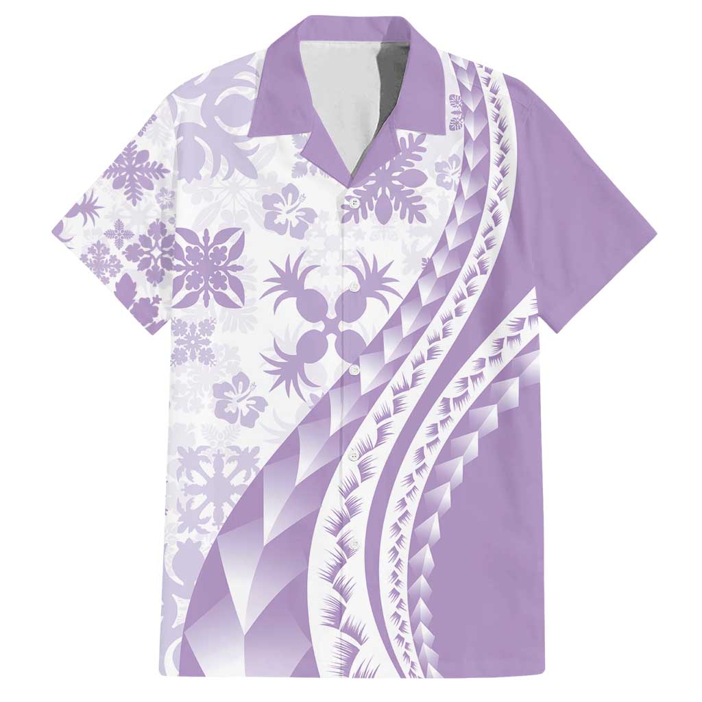 Purple Hawaiian Quilt Pattern Family Matching Puletasi and Hawaiian Shirt Mixed Polynesian Tribal Arty LT9 Dad's Shirt - Short Sleeve Purple - Polynesian Pride