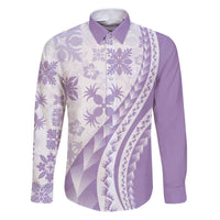 Purple Hawaiian Quilt Pattern Family Matching Puletasi and Hawaiian Shirt Mixed Polynesian Tribal Arty LT9 Dad's Shirt - Long Sleeve Purple - Polynesian Pride