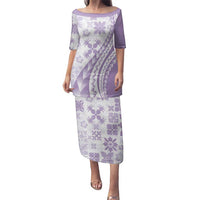 Purple Hawaiian Quilt Pattern Family Matching Puletasi and Hawaiian Shirt Mixed Polynesian Tribal Arty LT9 Mom's Dress Purple - Polynesian Pride
