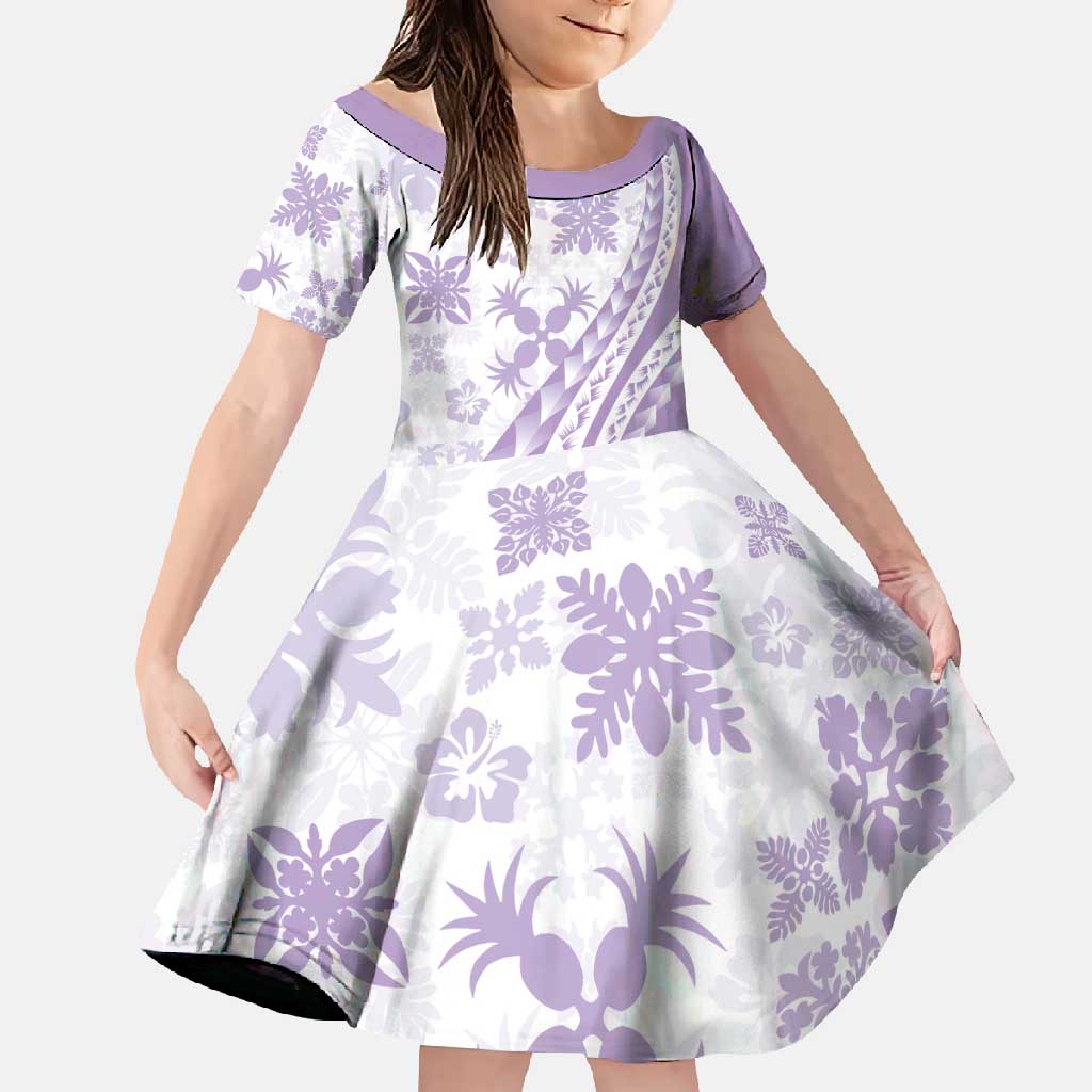 Purple Hawaiian Quilt Pattern Family Matching Tank Maxi Dress and Hawaiian Shirt Mixed Polynesian Tribal Arty LT9 Daughter's Dress Purple - Polynesian Pride