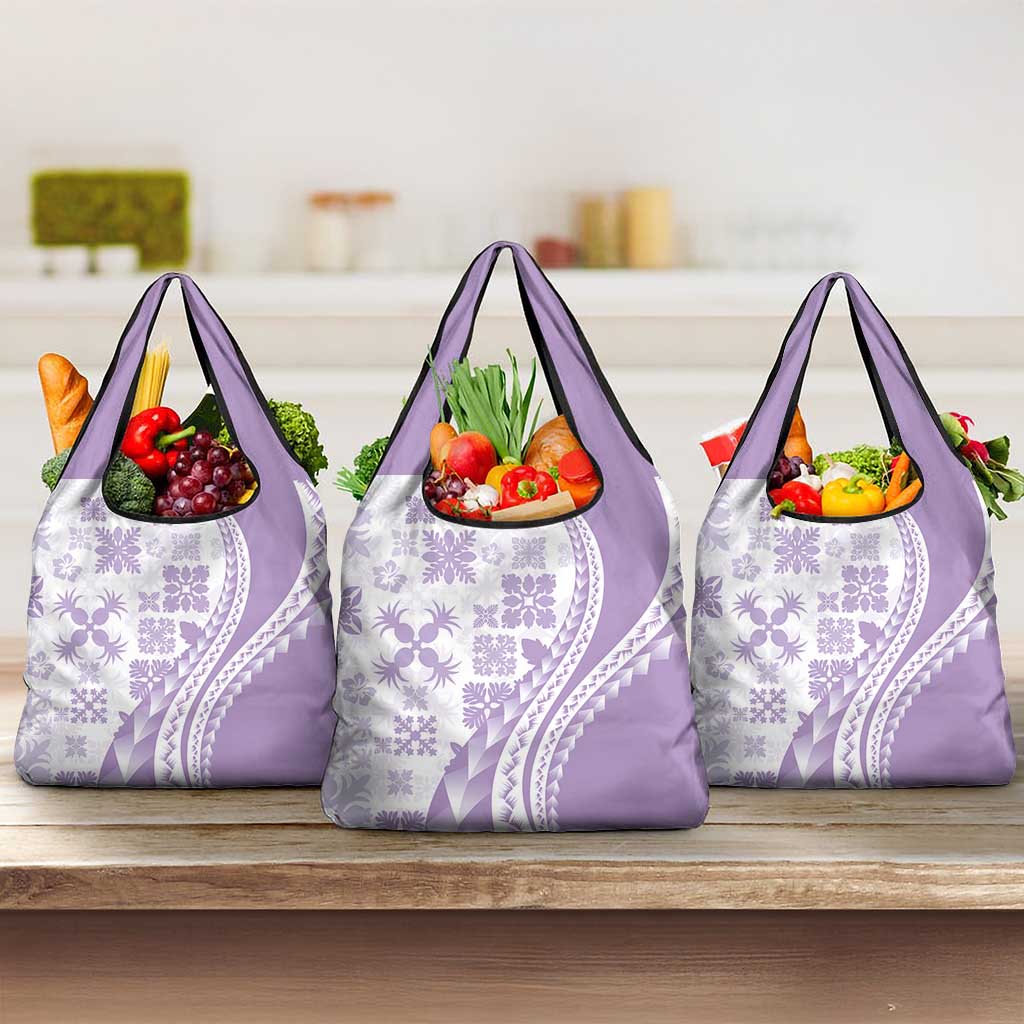 Purple Hawaiian Quilt Pattern Grocery Bag Mixed Polynesian Tribal Arty LT9 3-pack One Size Purple - Polynesian Pride
