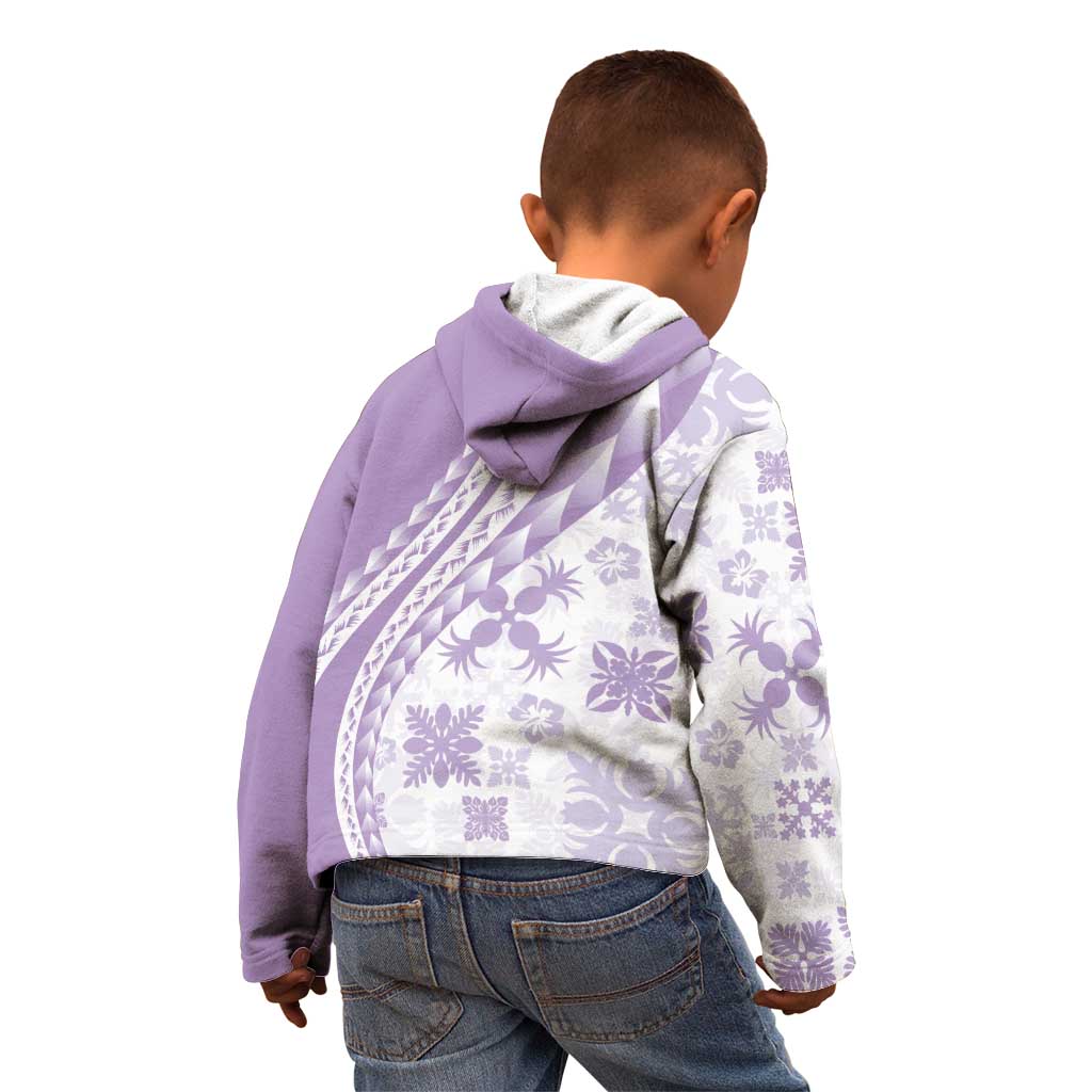 Purple Hawaiian Quilt Pattern Kid Hoodie Mixed Polynesian Tribal Arty