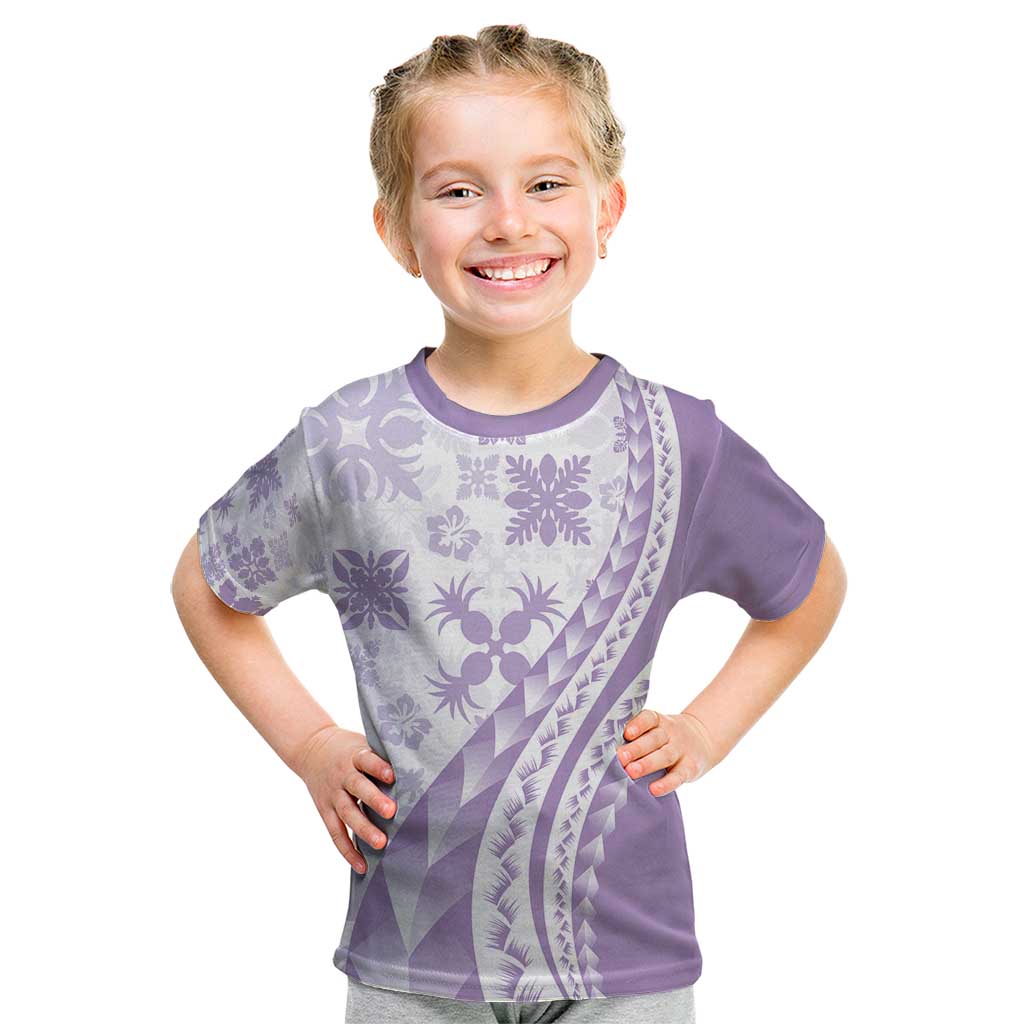 Purple Hawaiian Quilt Pattern Kid T Shirt Mixed Polynesian Tribal Arty LT9 Purple - Polynesian Pride
