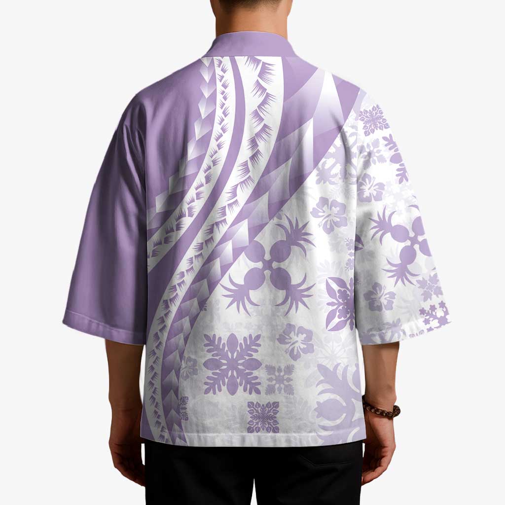 Purple Hawaiian Quilt Pattern Kimono Mixed Polynesian Tribal Arty - Polynesian Pride