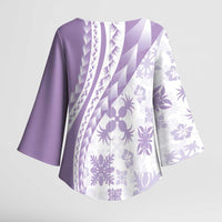 Purple Hawaiian Quilt Pattern Kimono Sleeve Blouse Mixed Polynesian Tribal Arty - Polynesian Pride