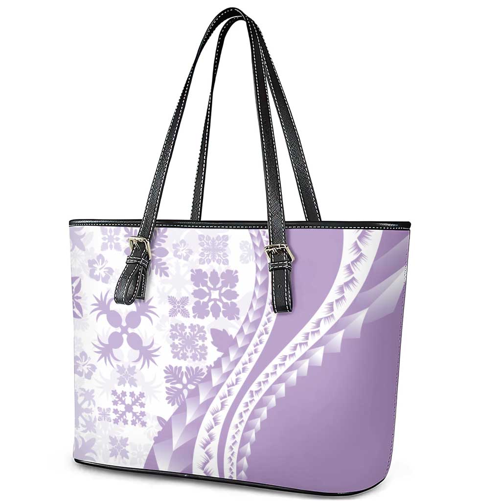 Purple Hawaiian Quilt Pattern Leather Tote Bag Mixed Polynesian Tribal Arty LT9 - Polynesian Pride