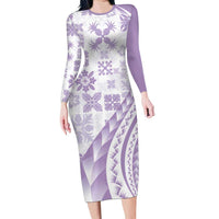 Purple Hawaiian Quilt Pattern Long Sleeve Bodycon Dress Mixed Polynesian Tribal Arty