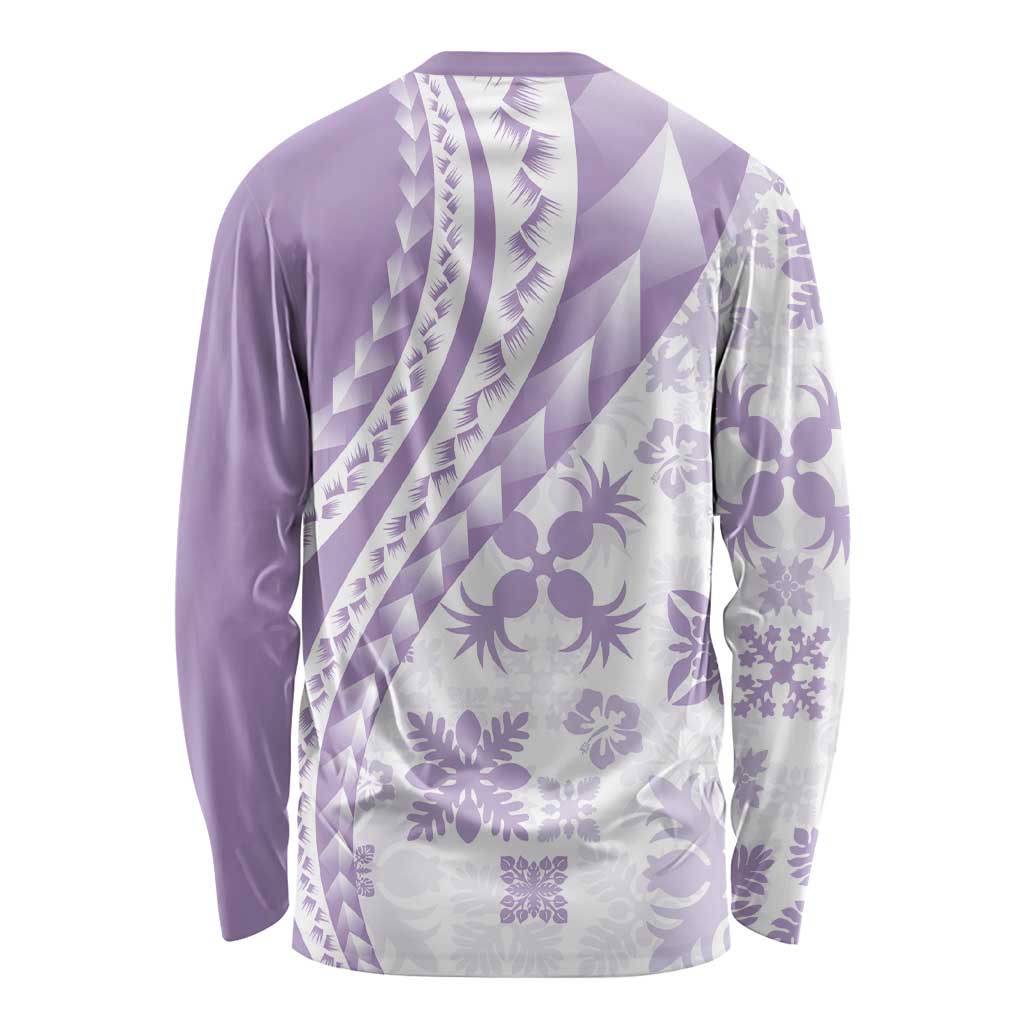 Purple Hawaiian Quilt Pattern Long Sleeve Shirt Mixed Polynesian Tribal Arty LT9 - Polynesian Pride