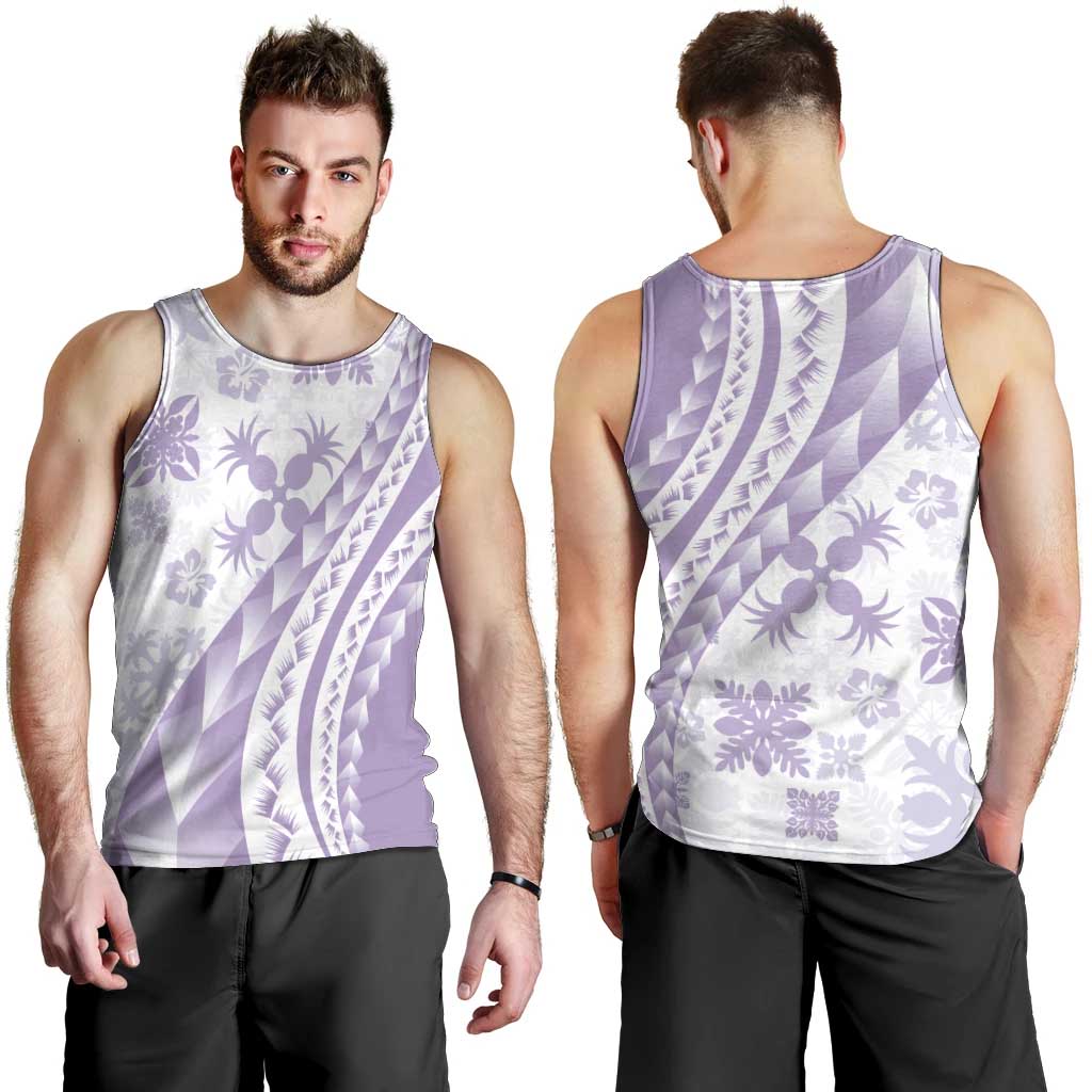 Purple Hawaiian Quilt Pattern Men Tank Top Mixed Polynesian Tribal Arty