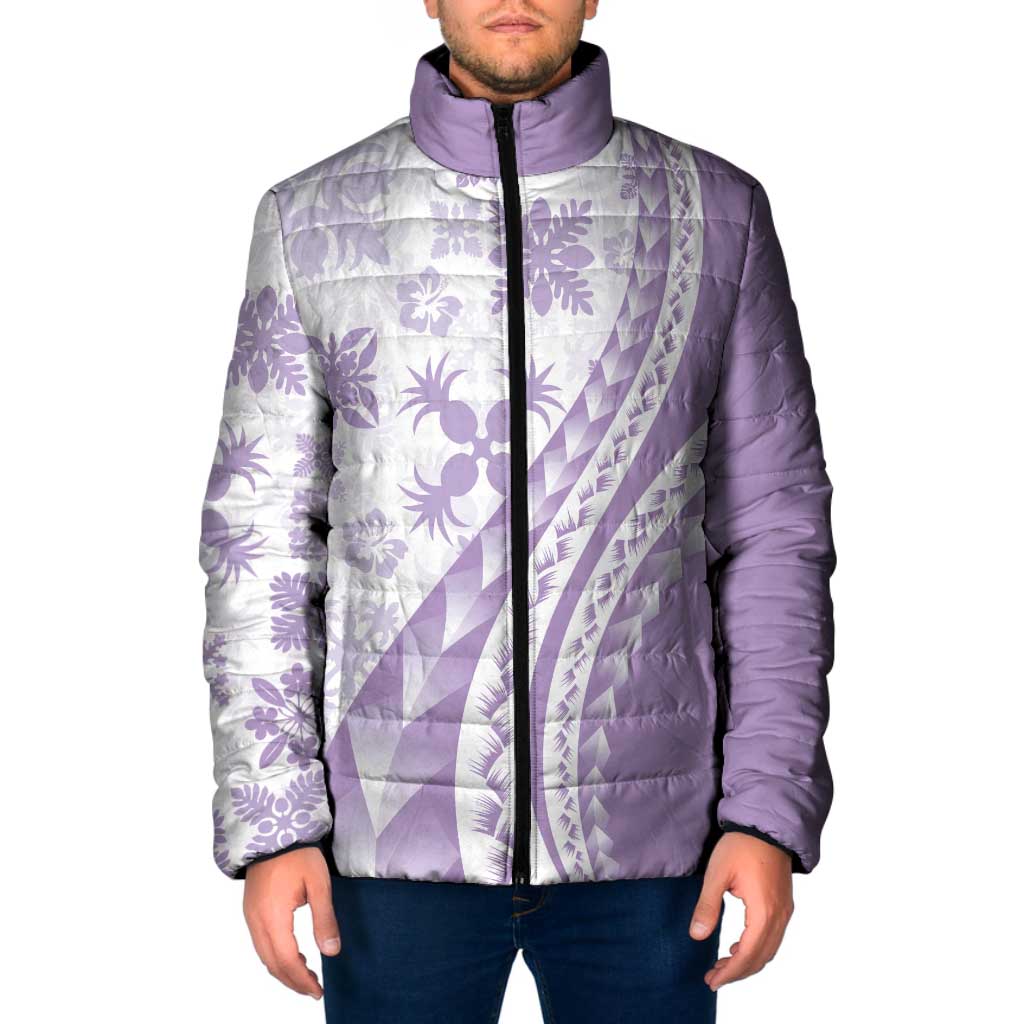 Purple Hawaiian Quilt Pattern Padded Jacket Mixed Polynesian Tribal Arty - Polynesian Pride