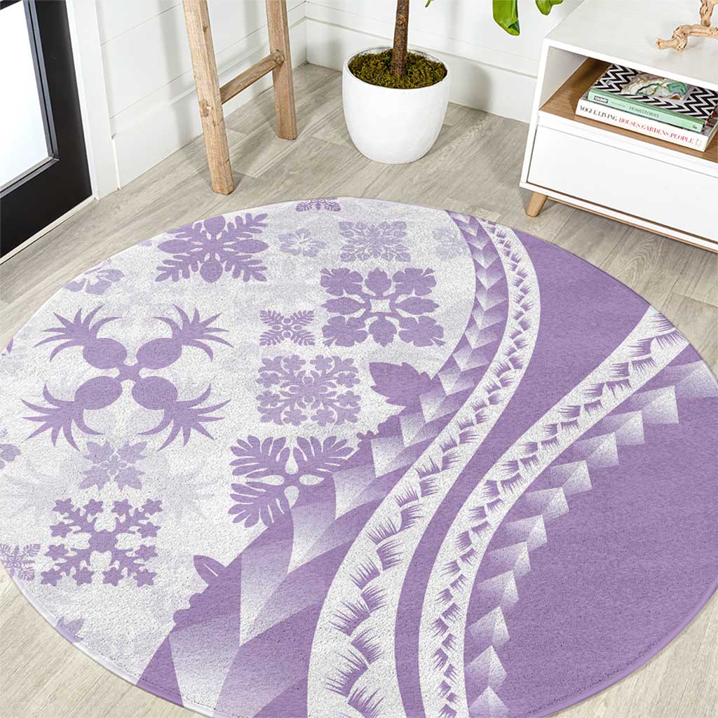 Purple Hawaiian Quilt Pattern Round Carpet Mixed Polynesian Tribal Arty