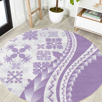 Purple Hawaiian Quilt Pattern Round Carpet Mixed Polynesian Tribal Arty