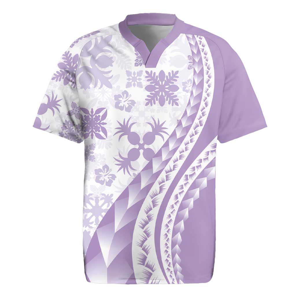 Purple Hawaiian Quilt Pattern Rugby Jersey Mixed Polynesian Tribal Arty