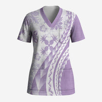 Purple Hawaiian Quilt Pattern Scrub Top Mixed Polynesian Tribal Arty - Polynesian Pride