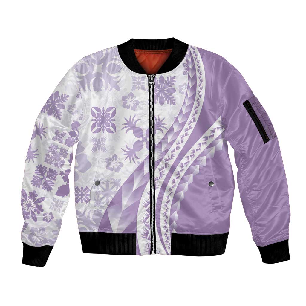 Purple Hawaiian Quilt Pattern Sleeve Zip Bomber Jacket Mixed Polynesian Tribal Arty LT9 Unisex Purple - Polynesian Pride