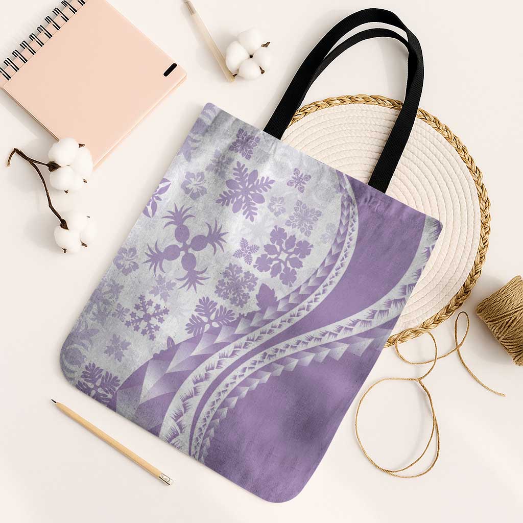 Purple Hawaiian Quilt Pattern Tote Bag Mixed Polynesian Tribal Arty LT9 Black Strap One Size Purple - Polynesian Pride