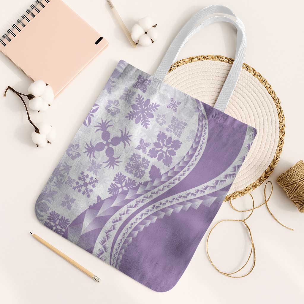 Purple Hawaiian Quilt Pattern Tote Bag Mixed Polynesian Tribal Arty LT9 White Strap One Size Purple - Polynesian Pride