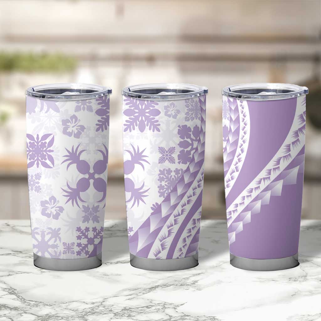 Purple Hawaiian Quilt Pattern Tumbler Cup Mixed Polynesian Tribal Arty