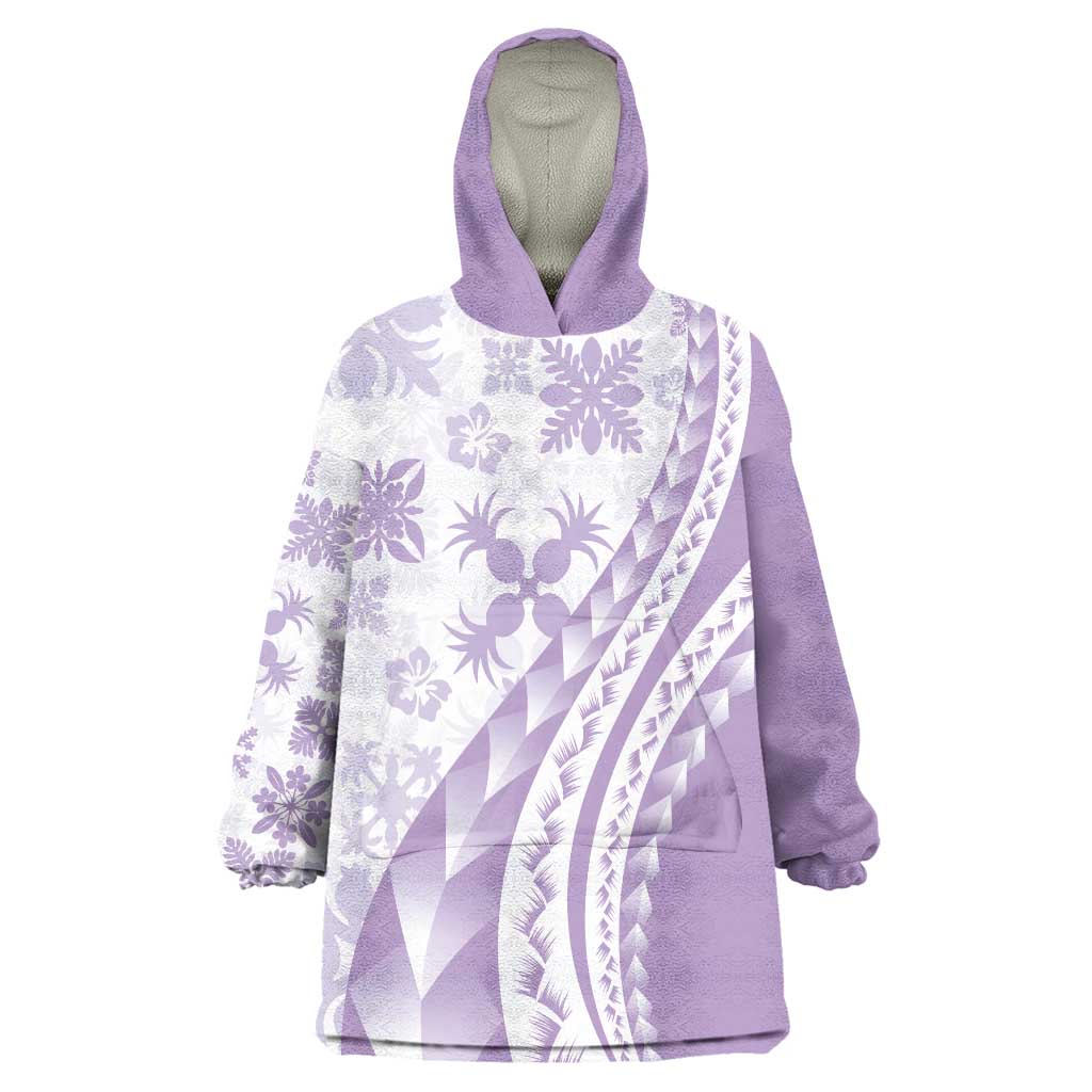 Purple Hawaiian Quilt Pattern Wearable Blanket Hoodie Mixed Polynesian Tribal Arty