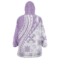 Purple Hawaiian Quilt Pattern Wearable Blanket Hoodie Mixed Polynesian Tribal Arty