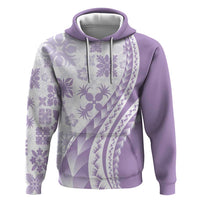 Purple Hawaiian Quilt Pattern Zip Hoodie Mixed Polynesian Tribal Arty