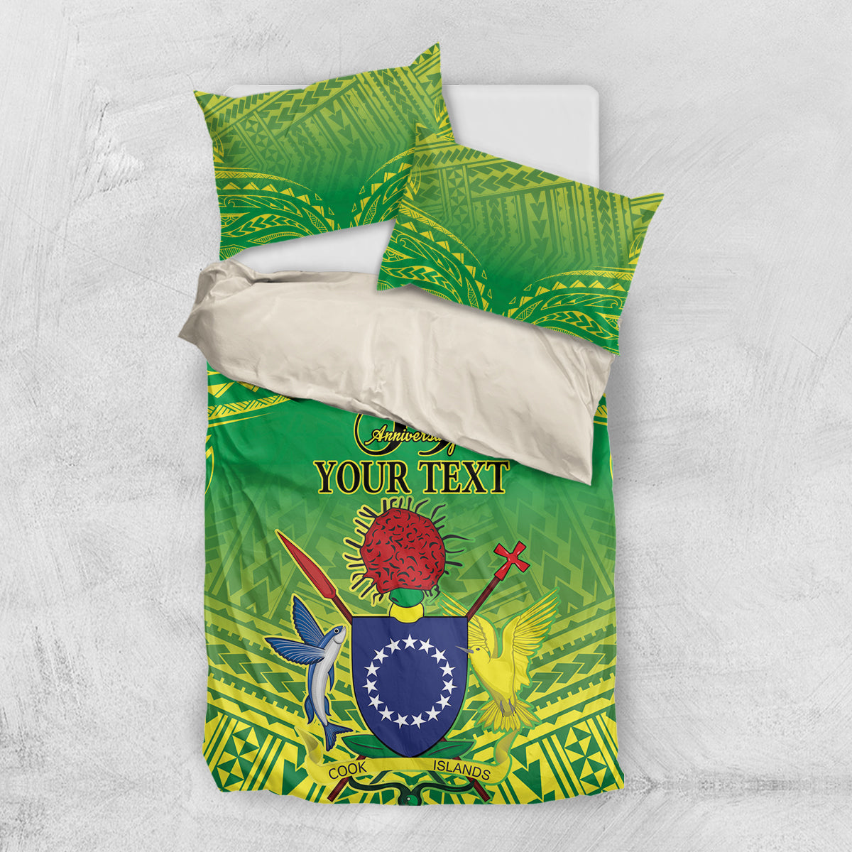 Cook Islands Constitution Day Bedding Set Kuki Airani Since 1965 LT9 US Twin 172cm x 218cm Green - Polynesian Pride