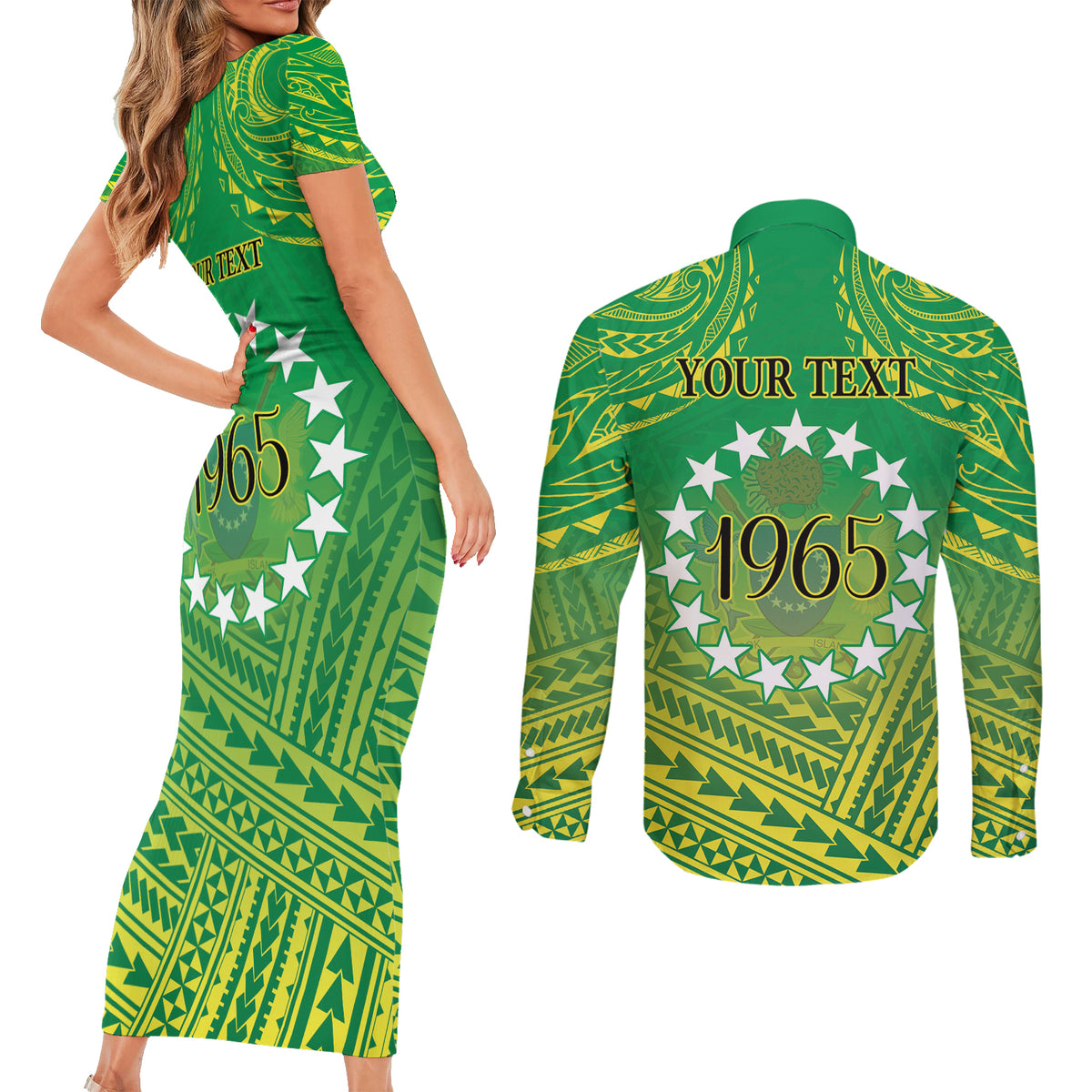 Cook Islands Constitution Day Couples Matching Short Sleeve Bodycon Dress and Long Sleeve Button Shirt Kuki Airani Since 1965 LT9 - Polynesian Pride