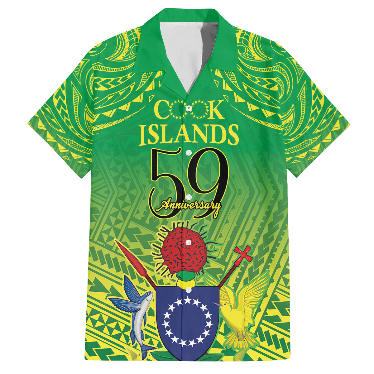 Cook Islands Constitution Day Family Matching Puletasi and Hawaiian Shirt Kuki Airani Since 1965 LT9 Dad's Shirt - Short Sleeve Green - Polynesian Pride