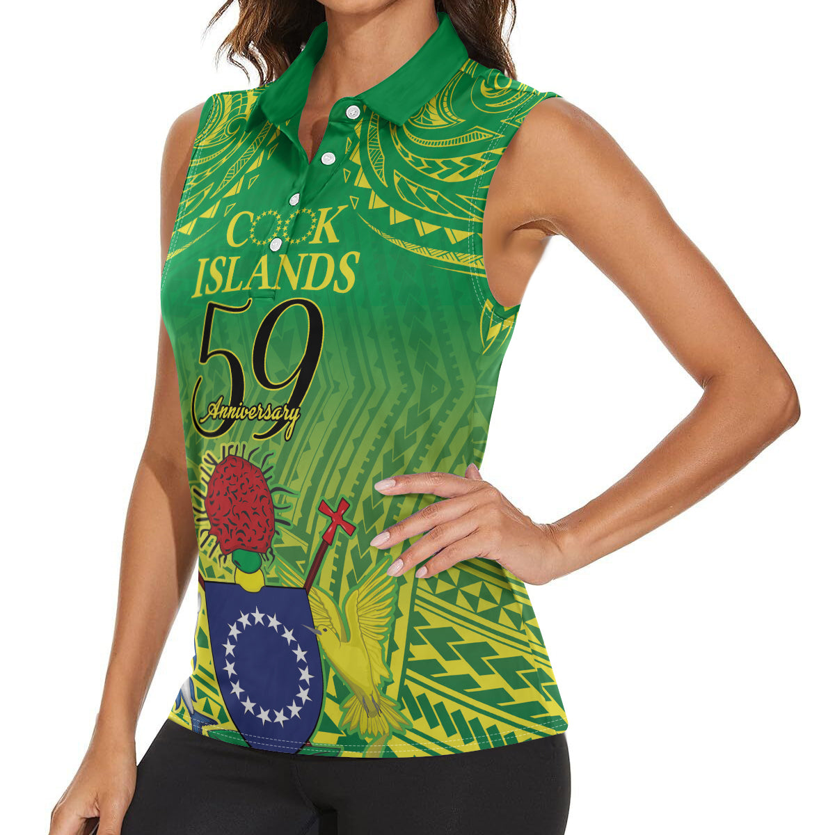 Cook Islands Constitution Day Women Sleeveless Polo Shirt Kuki Airani Since 1965 LT9 - Polynesian Pride