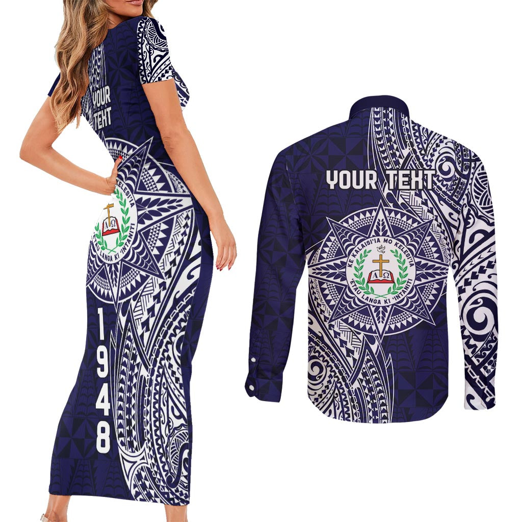 Personalised Tonga Sia'atoutai Theological College Couples Matching Short Sleeve Bodycon Dress and Long Sleeve Button Shirt Since 1948 Special Kupesi Pattern