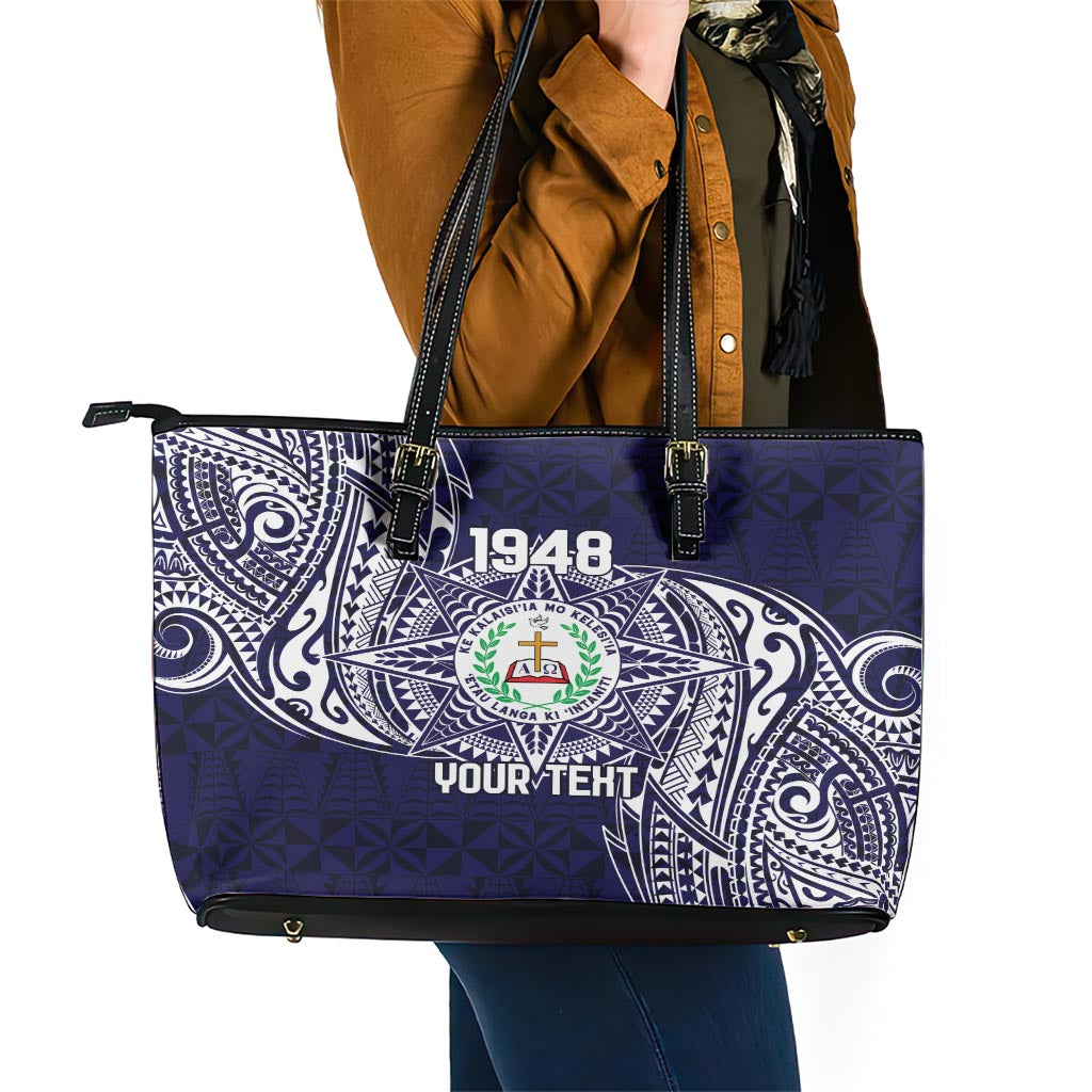 Personalised Tonga Sia'atoutai Theological College Leather Tote Bag Since 1948 Special Kupesi Pattern