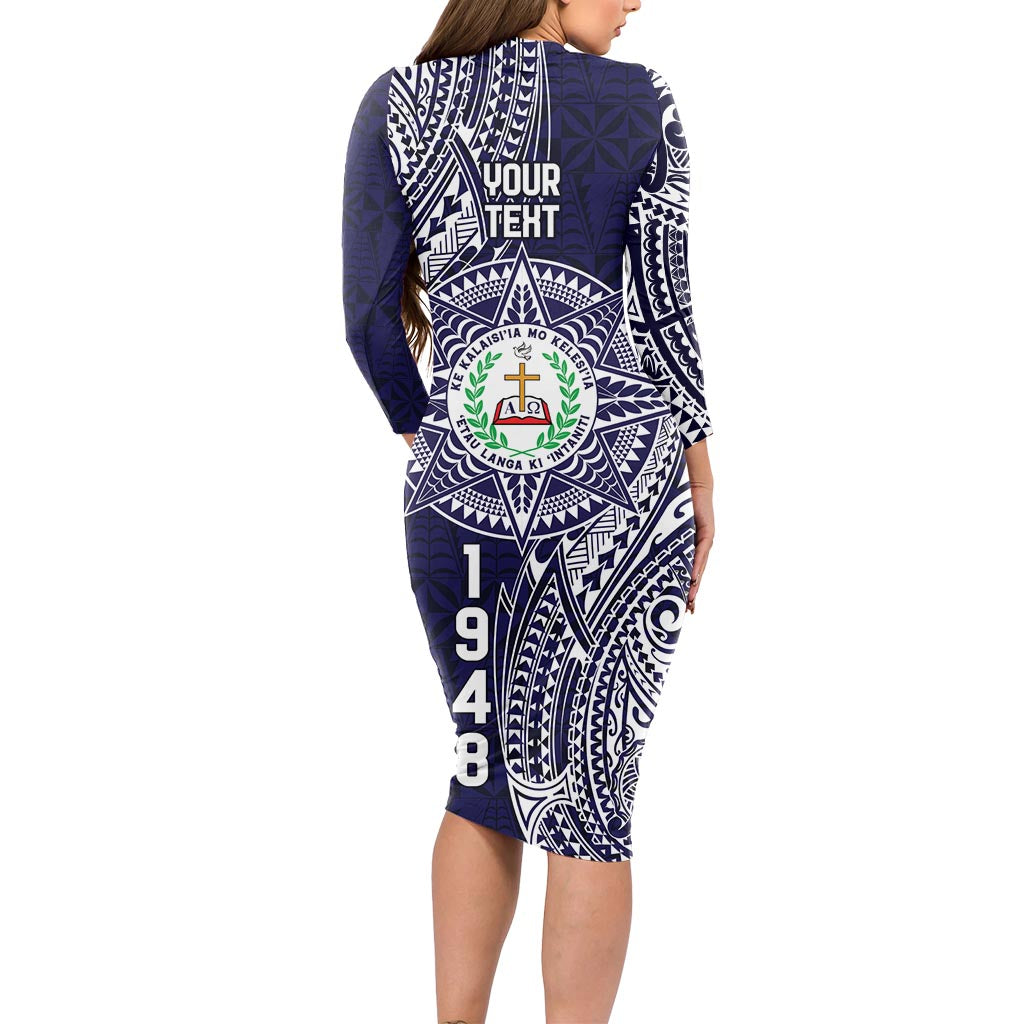 Personalised Tonga Sia'atoutai Theological College Long Sleeve Bodycon Dress Since 1948 Special Kupesi Pattern