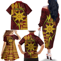 Personalised Tonga Haapai High School Family Matching Off The Shoulder Long Sleeve Dress and Hawaiian Shirt Special Kupesi Pattern