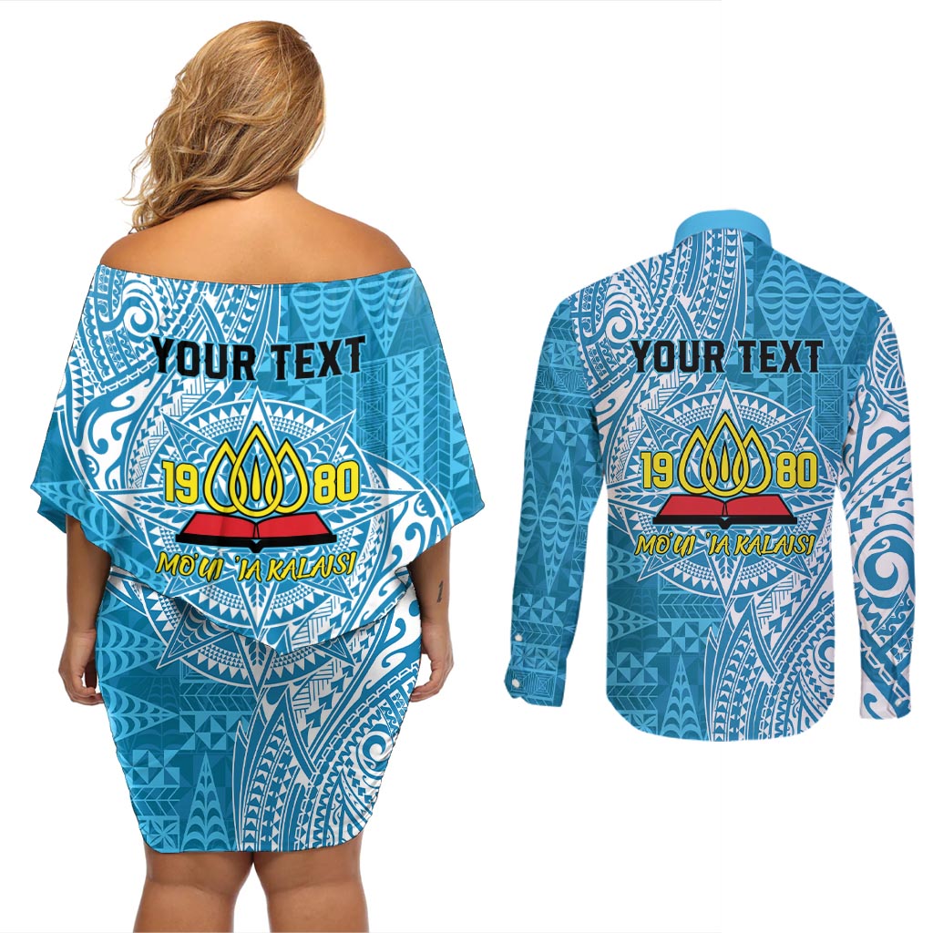 Personalised Tonga Lavengamalie College Couples Matching Off Shoulder Short Dress and Long Sleeve Button Shirt Since 1980 Special Kupesi Pattern