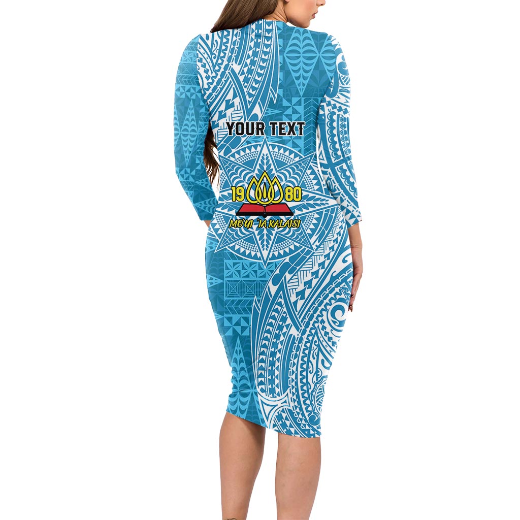 Personalised Tonga Lavengamalie College Long Sleeve Bodycon Dress Since 1980 Special Kupesi Pattern
