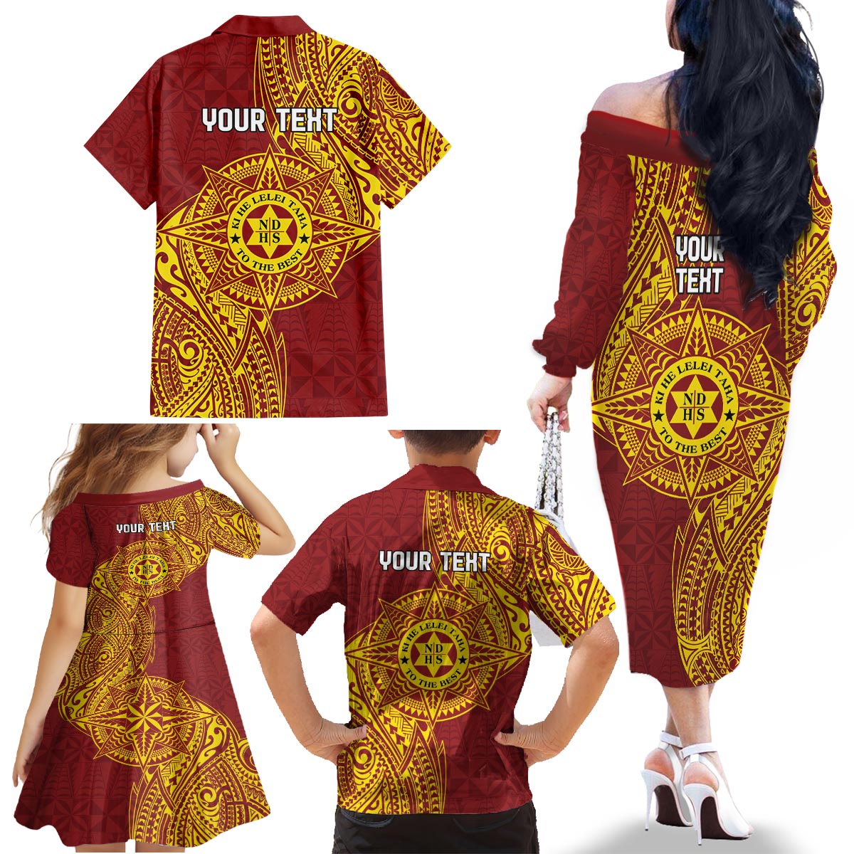 Personalised Tonga Niuatoputapu High School Family Matching Off The Shoulder Long Sleeve Dress and Hawaiian Shirt Special Kupesi Pattern