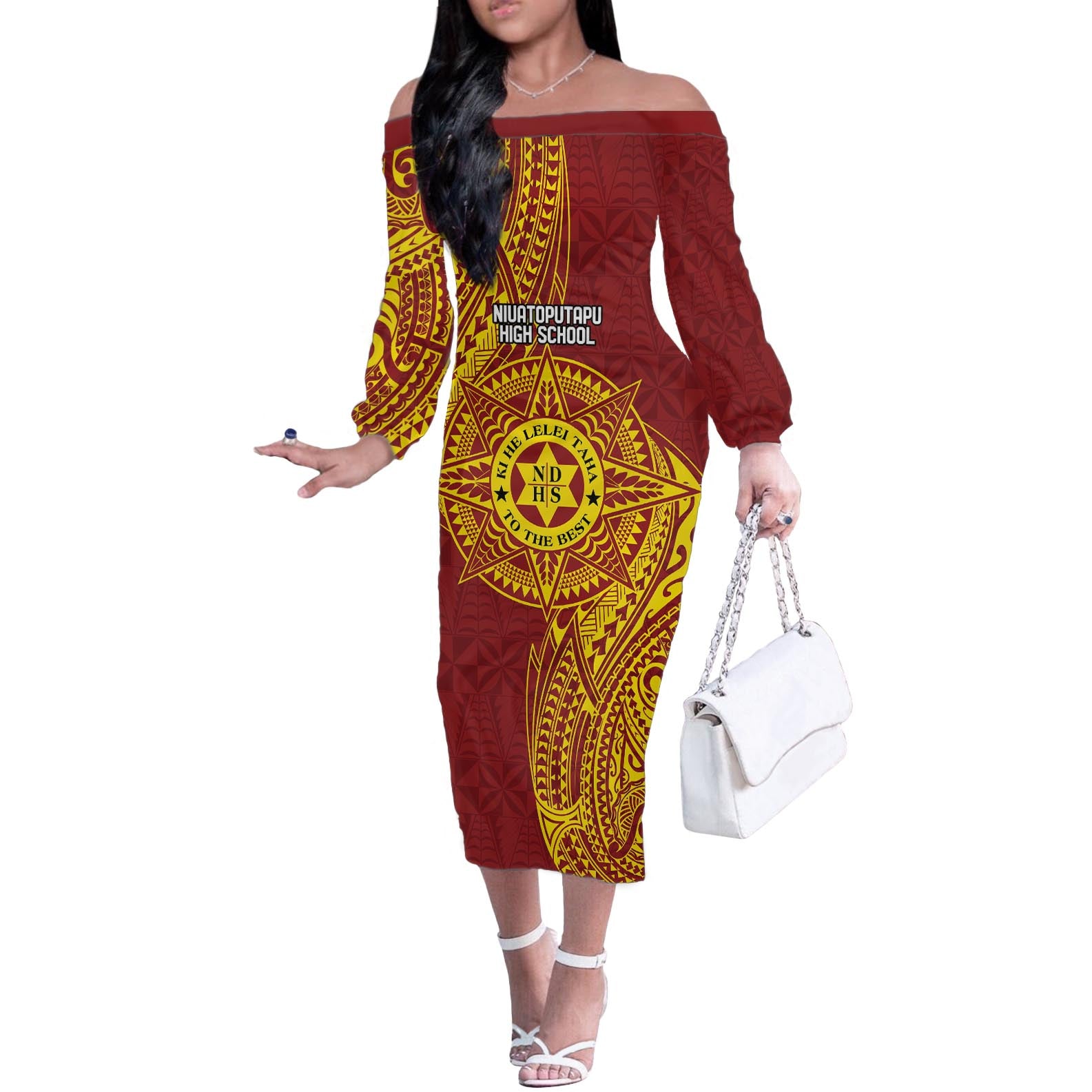 Personalised Tonga Niuatoputapu High School Off The Shoulder Long Sleeve Dress Special Kupesi Pattern