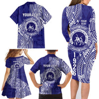Personalised Tonga Queen Salote College Family Matching Long Sleeve Bodycon Dress and Hawaiian Shirt Kolisi Fefine 1926 Special Kupesi Pattern LT9 - Polynesian Pride