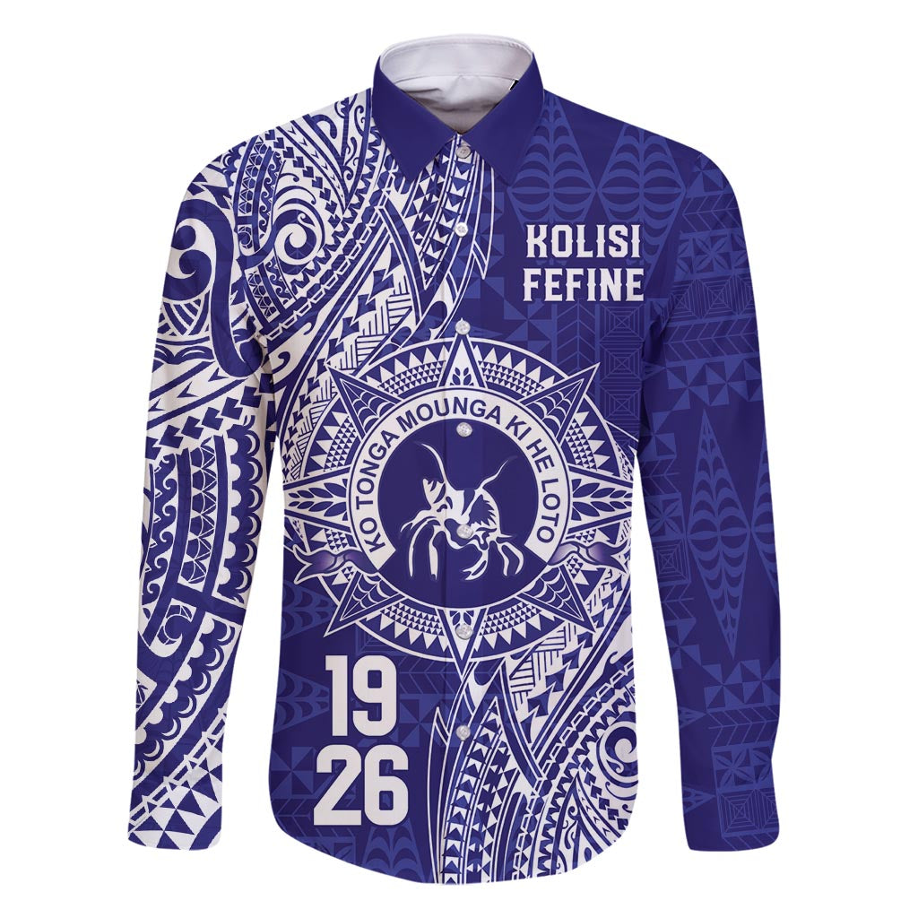 Personalised Tonga Queen Salote College Family Matching Long Sleeve Bodycon Dress and Hawaiian Shirt Kolisi Fefine 1926 Special Kupesi Pattern LT9 Dad's Shirt - Long Sleeve Blue - Polynesian Pride