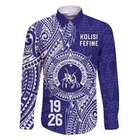 Personalised Tonga Queen Salote College Family Matching Long Sleeve Bodycon Dress and Hawaiian Shirt Kolisi Fefine 1926 Special Kupesi Pattern LT9 Dad's Shirt - Long Sleeve Blue - Polynesian Pride