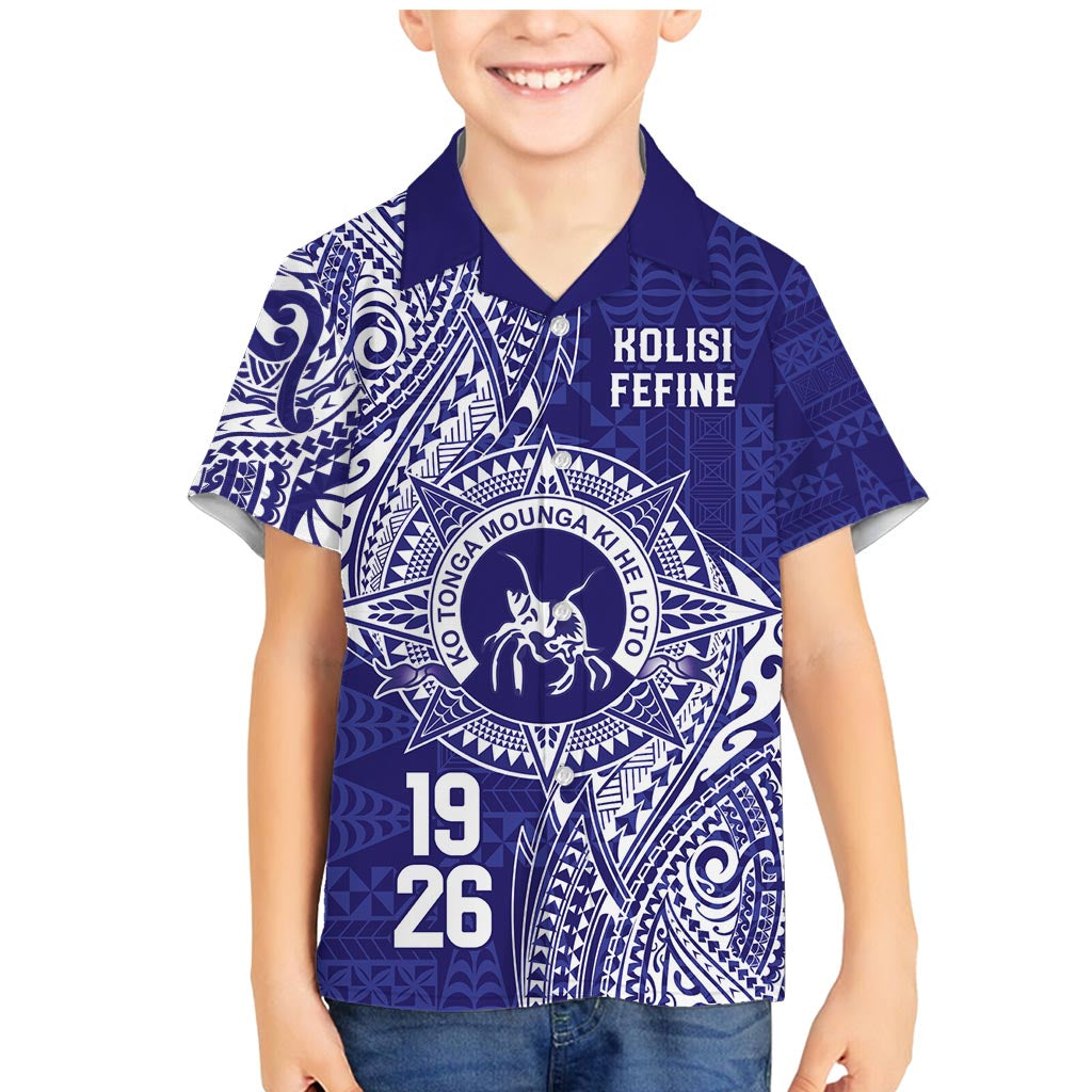 Personalised Tonga Queen Salote College Family Matching Mermaid Dress and Hawaiian Shirt Kolisi Fefine 1926 Special Kupesi Pattern LT9 Son's Shirt Blue - Polynesian Pride