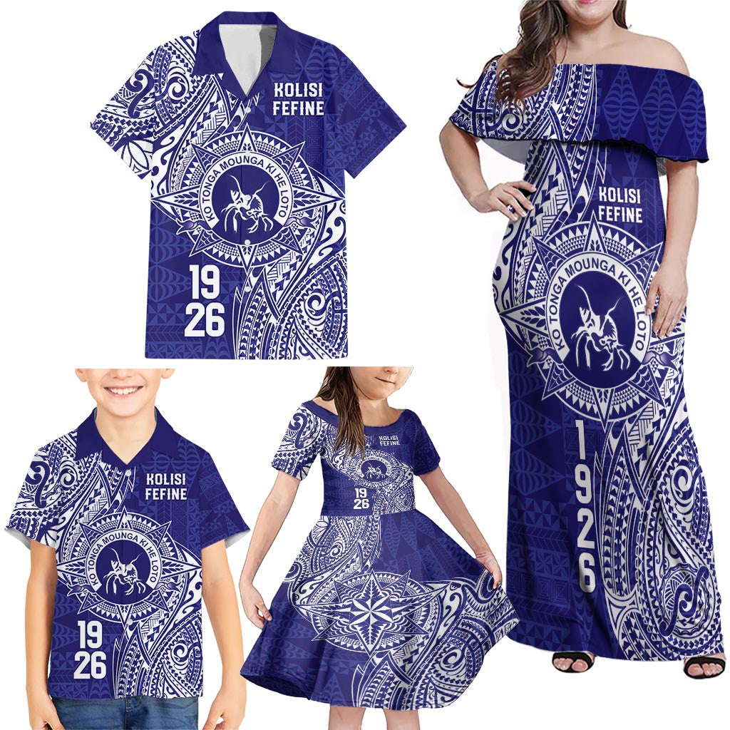 Personalised Tonga Queen Salote College Family Matching Off Shoulder Maxi Dress and Hawaiian Shirt Kolisi Fefine 1926 Special Kupesi Pattern LT9 - Polynesian Pride