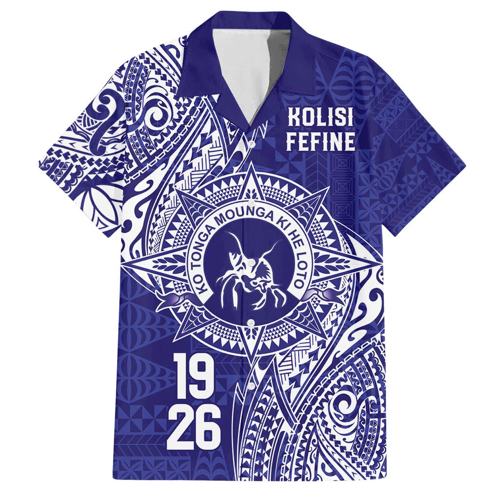 Personalised Tonga Queen Salote College Family Matching Off Shoulder Maxi Dress and Hawaiian Shirt Kolisi Fefine 1926 Special Kupesi Pattern LT9 Dad's Shirt - Short Sleeve Blue - Polynesian Pride