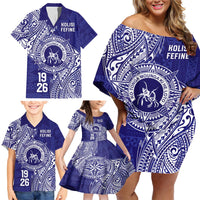 Personalised Tonga Queen Salote College Family Matching Off Shoulder Short Dress and Hawaiian Shirt Kolisi Fefine 1926 Special Kupesi Pattern LT9 - Polynesian Pride