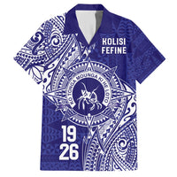 Personalised Tonga Queen Salote College Family Matching Off Shoulder Short Dress and Hawaiian Shirt Kolisi Fefine 1926 Special Kupesi Pattern LT9 Dad's Shirt - Short Sleeve Blue - Polynesian Pride