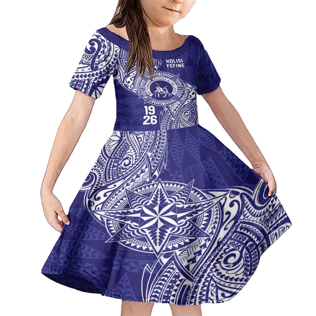 Personalised Tonga Queen Salote College Family Matching Summer Maxi Dress and Hawaiian Shirt Kolisi Fefine 1926 Special Kupesi Pattern LT9 Daughter's Dress Blue - Polynesian Pride