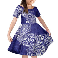 Personalised Tonga Queen Salote College Family Matching Summer Maxi Dress and Hawaiian Shirt Kolisi Fefine 1926 Special Kupesi Pattern LT9 Daughter's Dress Blue - Polynesian Pride