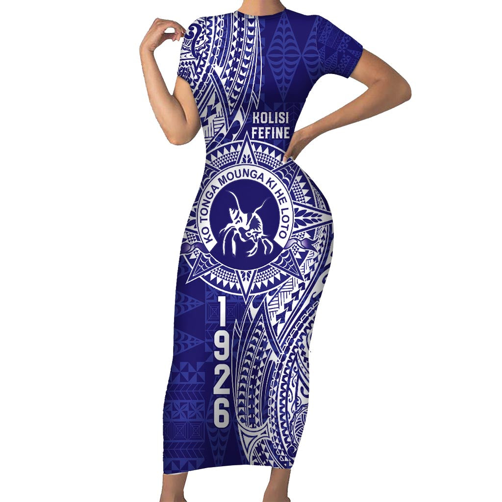 Personalised Tonga Queen Salote College Short Sleeve Bodycon Dress Kolisi Fefine 1926 Special Kupesi Pattern